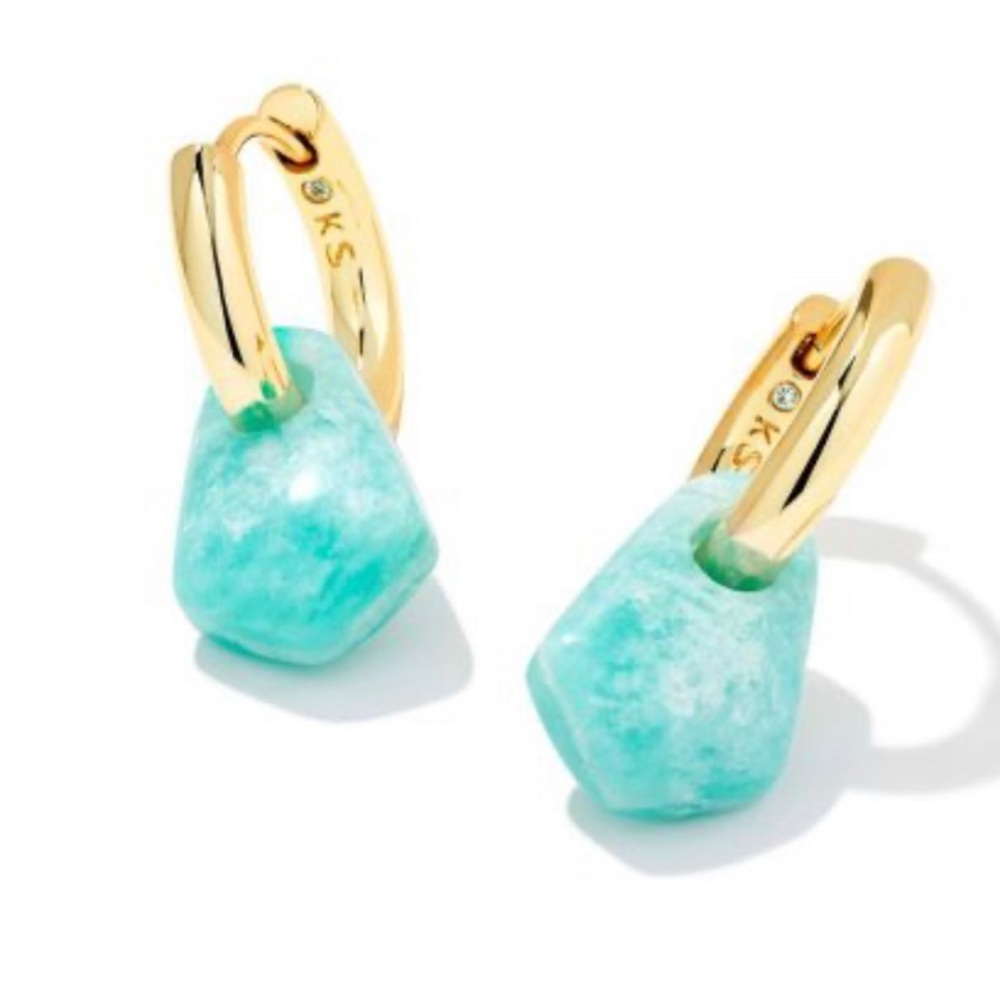 🩵NWT RARE! Kendra Scott Insley 14K Gold Plated Huggie Convertible Teal Amazonite